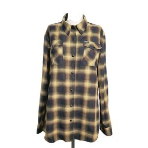 Dixxon Gold Standard Plaid Flannel Pearl Snap Button Up Shirt Tan Black XL